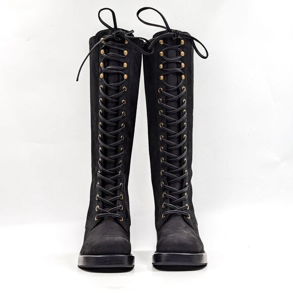 Jeffrey Campbell Wmn Tyr Black Leather Vintage Retro Square Toe Lace Boots 6 - Picture 2 of 11